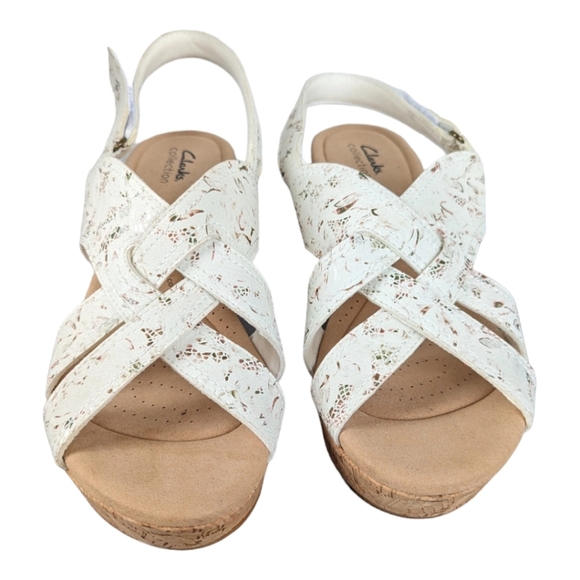 Clarks Collection Leather/Textile Cork Wedges Rose Erin Pink Floral - 12W - Picture 8 of 12